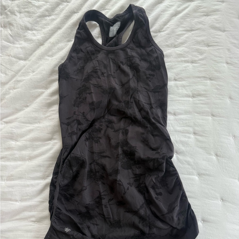 Black Floral Athleta Tank Top with side synching